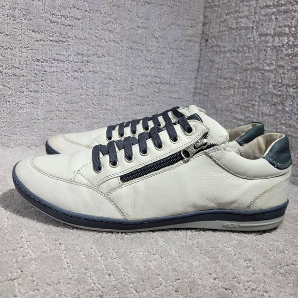 63 Fascar Exclusive Men's Size 10 Gray Navy Leather Lace Up Zip Casual Sneakers